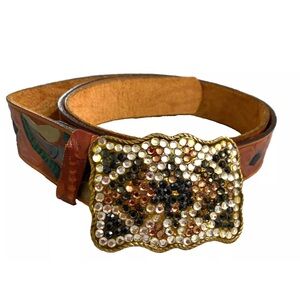 Vintage Womens Signed By Designer  Genuine Cowhide Belt W- German Silver Buckle
